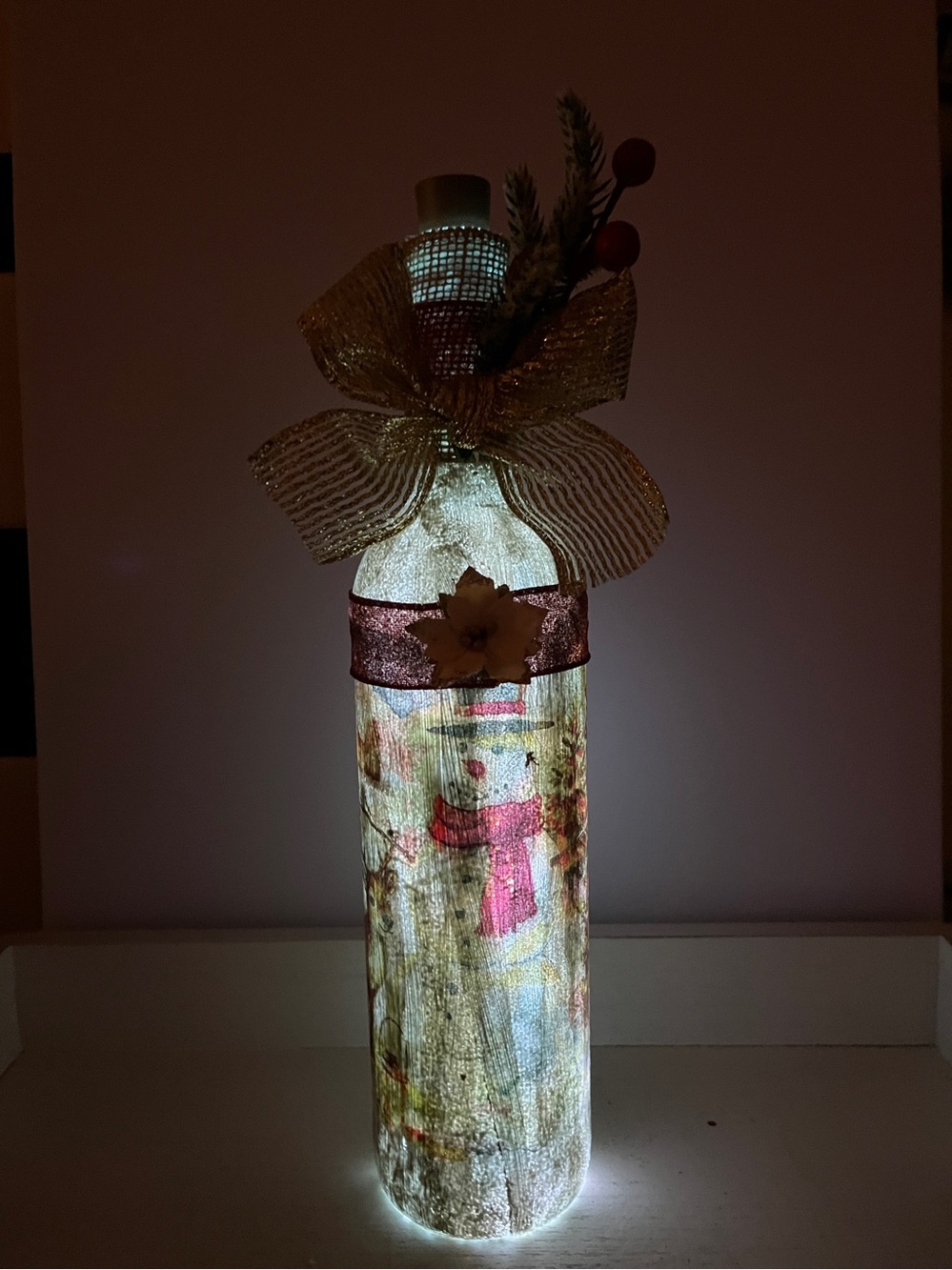 Festive White LED Snowman Decorative Lantern with Gold Bow